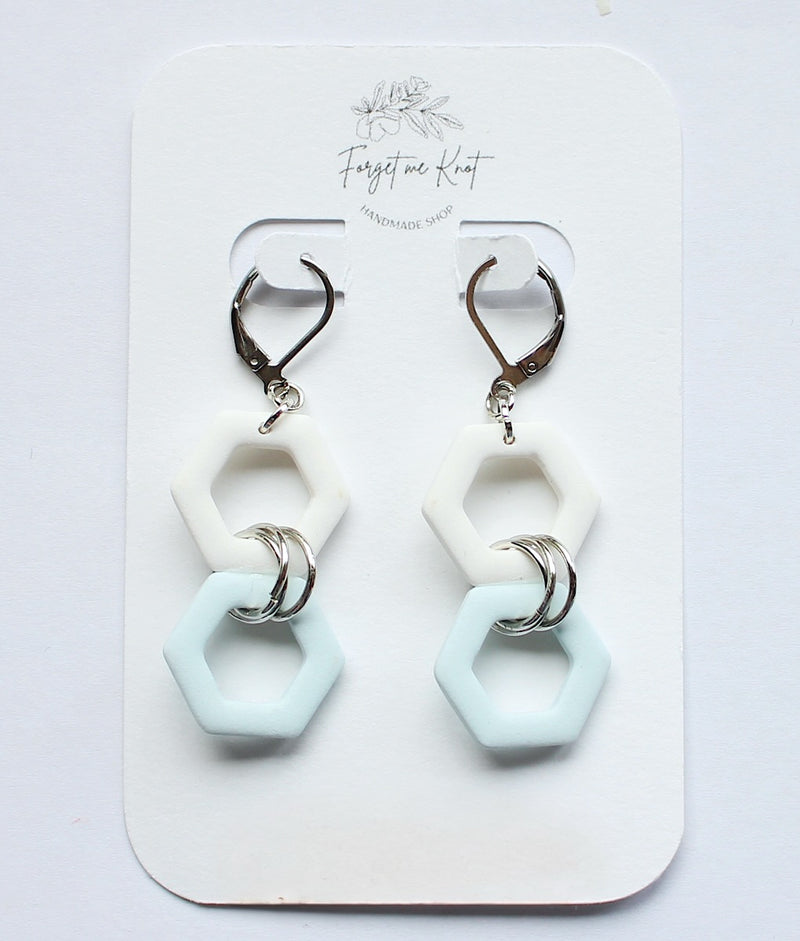 Boucles d’oreilles à maillons hexagonaux bleu