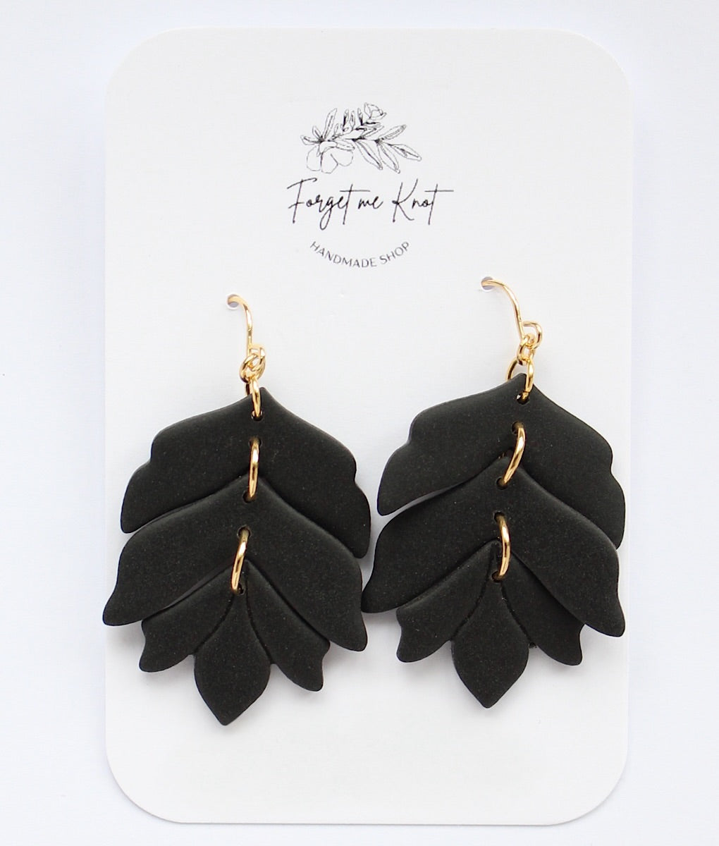 Black triple petal earrings