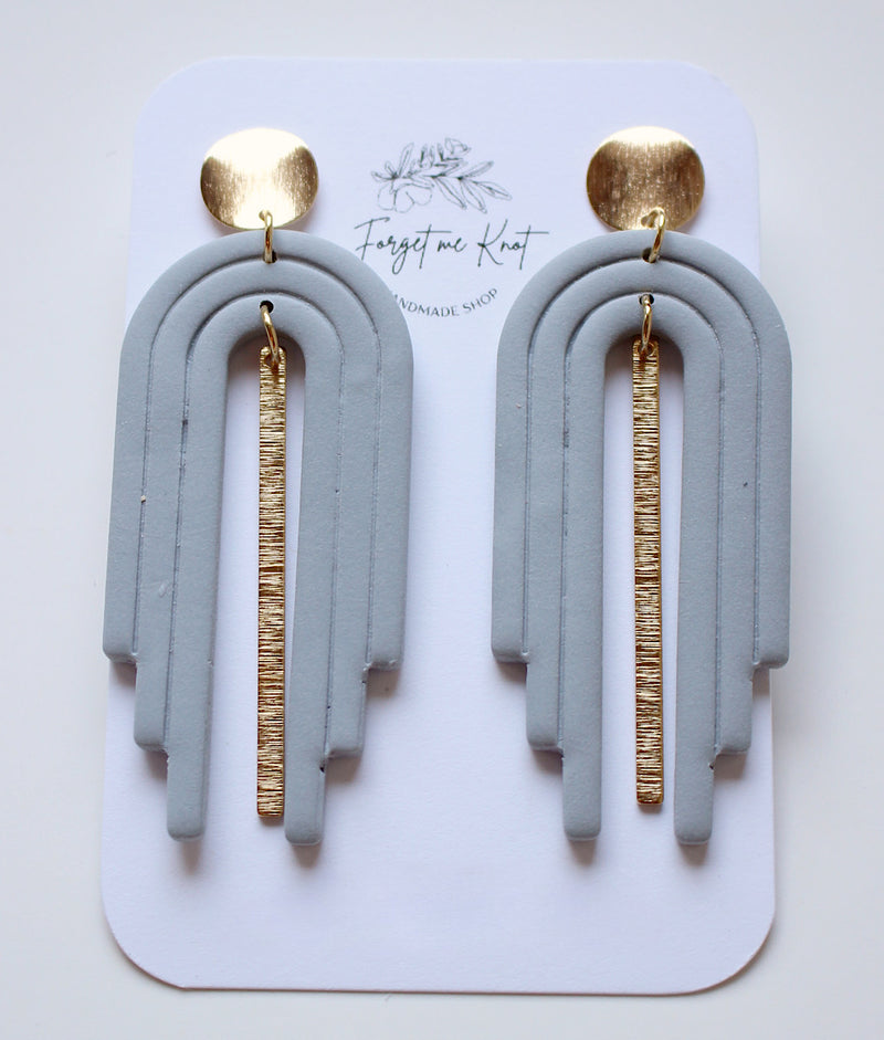 Long gray arch earrings